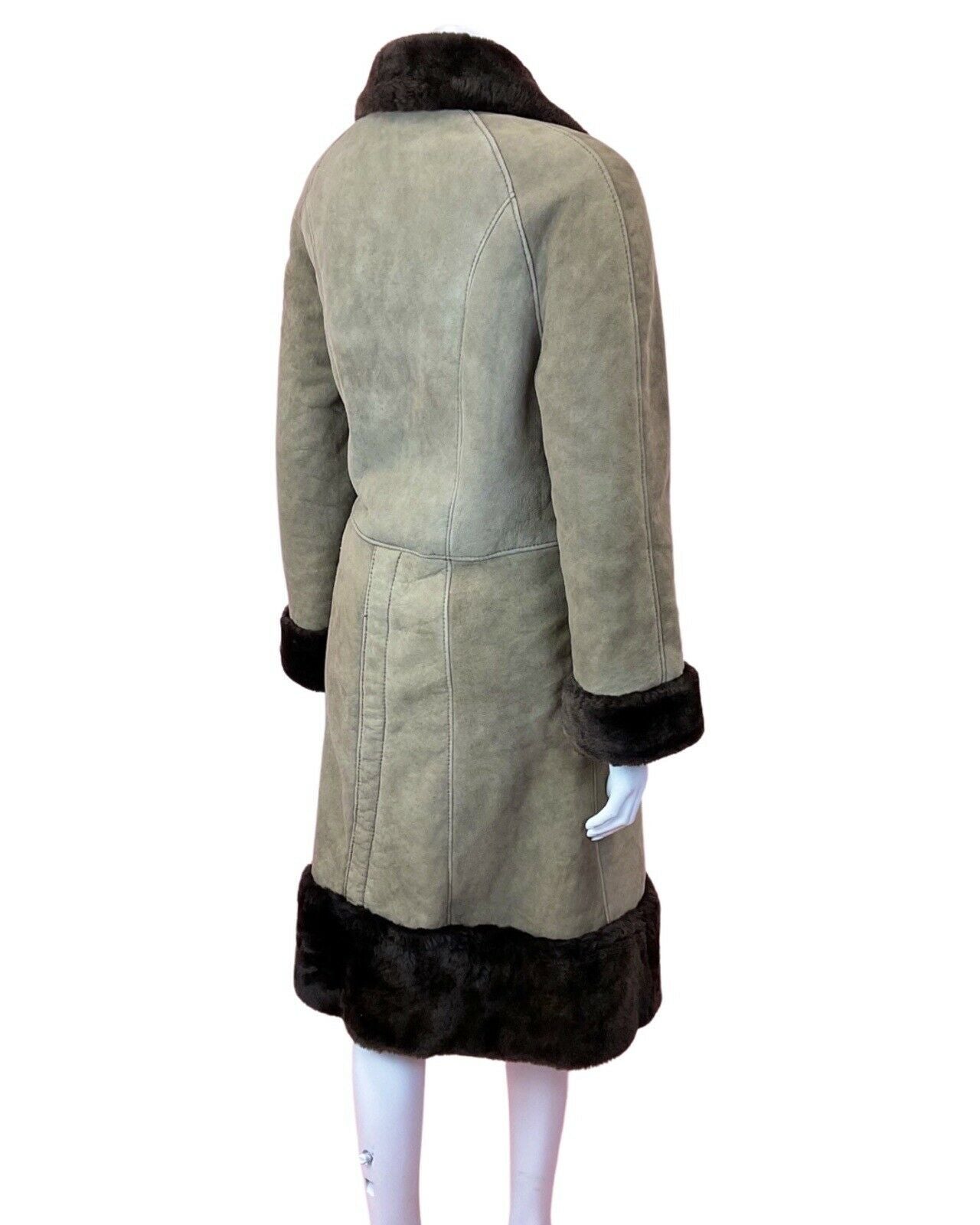 VINTAGE 60s 70s PEANUT BROWN SUEDE LEATHER DOUBLE-BREASTED FUR COLLAR COAT 14