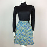 VTG 70s BLUE YELLOW WHITE CHECKED FULL SWING SKIRT SZ 8