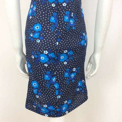 60S VINTAGE NAVY BLUE WHITE FLOWER DAISY PRINT PSYCHEDELIC DRESS 12 14