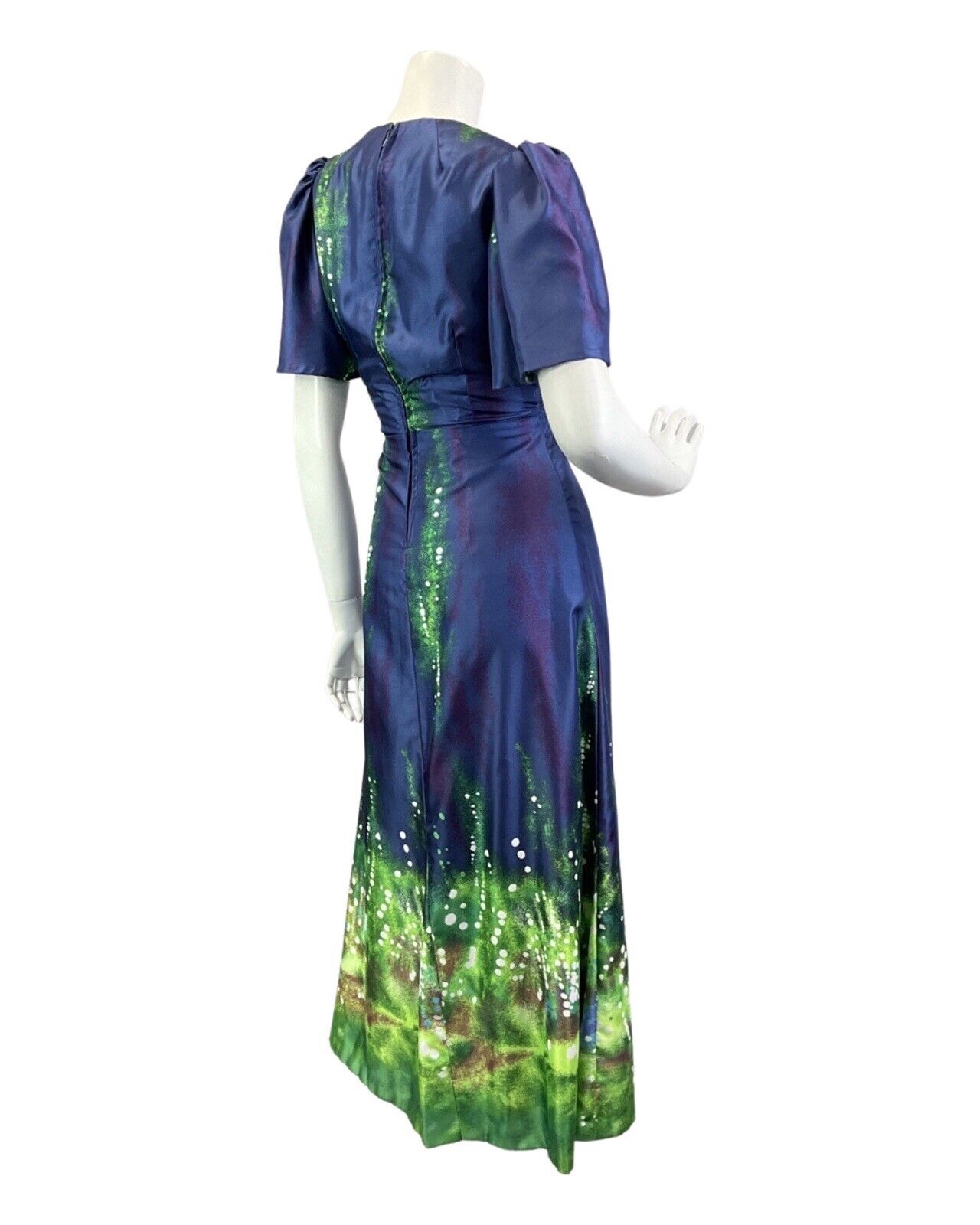 VINTAGE 60s 70s BLUE LIME GREEN PSYCHEDELIC BELL SLEEVE SUMMER MAXI DRESS 10