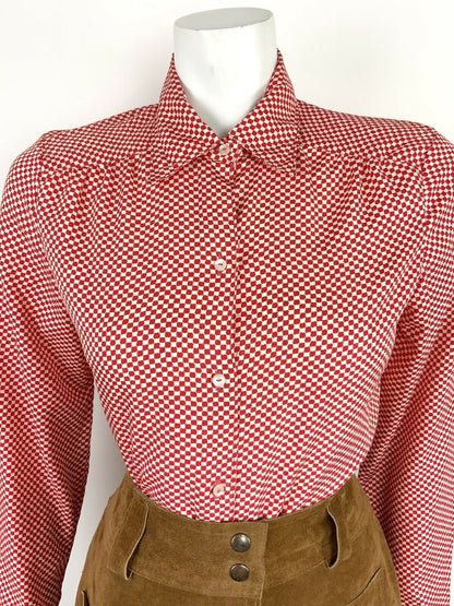 VINTAGE 60s 70s RED WHITE CHECKERBOARD CHECK MOD SHIRT 12 14