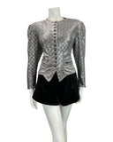 VINTAGE 70s 80s METALLIC SILVER CHECKERBOARD STUDIO 54 PARTY FITTED LUREX TOP 14