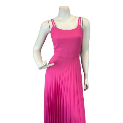 VINTAGE 60s 70s HOT BARBIE PINK STRAPPY MOD SLEEVELESS PLEATED MAXI DRESS 8