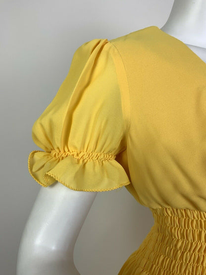 VINTAGE 60s 70s SUNSHINE YELLOW PUFF SLEEVE PRAIRIE BOHO MAXI DRESS 10 12