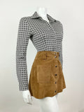 VINTAGE 60s 70s WHITE BLACK GEOMETRIC CHECKERBOARD MOD SHIRT BLOUSE 10 12