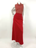 VTG 60s 70s MOD BRIGHT RED GOLD STRIPED ROLL NECK FESTIVE DISCO MAXI DRESS 8