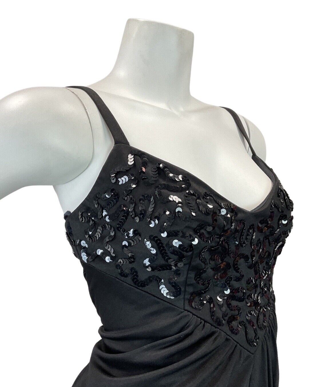 VINTAGE 60s 70s BLACK SEQUIN STRAPPY STUDIO 54 DISCO PARTY MAXI DRESS 8