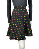 VINTAGE 60s 70s BLACK GREEN YELLOW POLKA-DOT MOD SWING MINI SKIRT 8