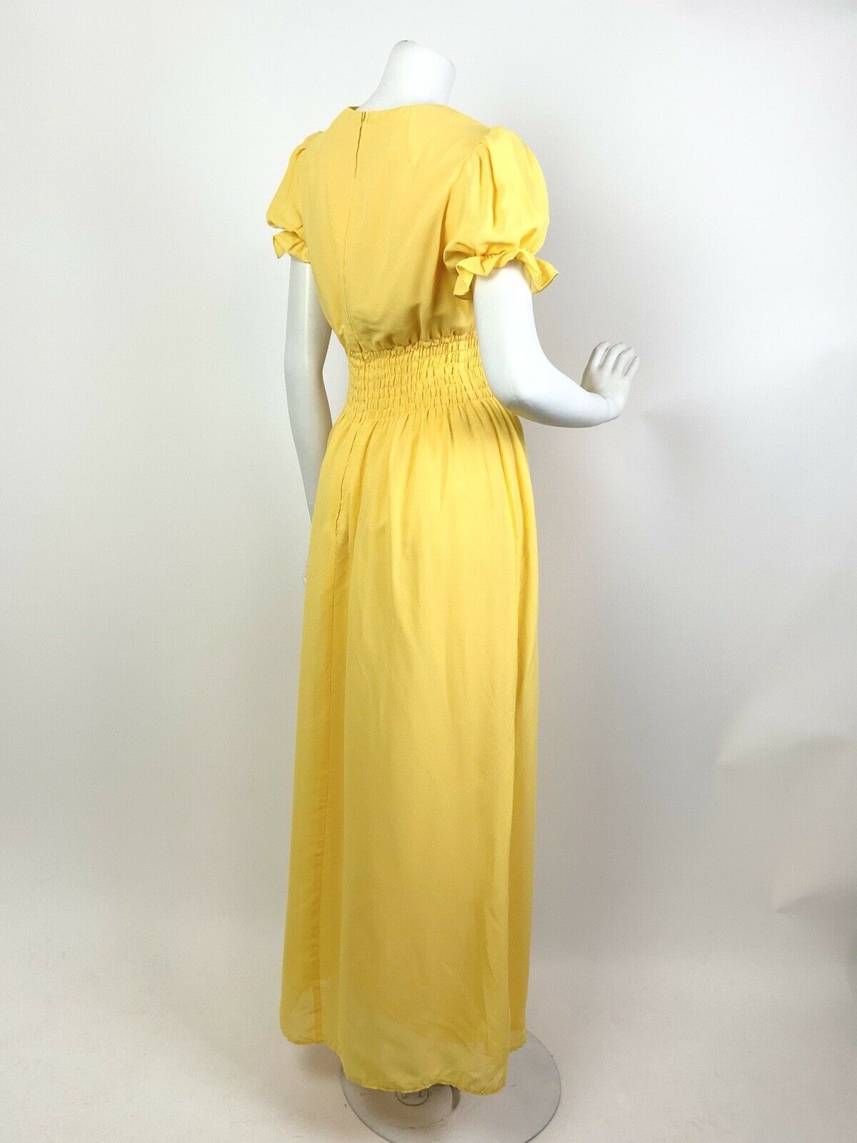 VINTAGE 60s 70s SUNSHINE YELLOW PUFF SLEEVE PRAIRIE BOHO MAXI DRESS 10 12