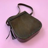 VINTAGE 60s 70s DARK BROWN JADE TASSLED BOHO FOLK MOD SHOULDER BAG