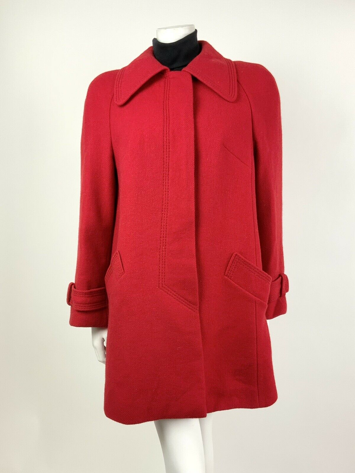 VINTAGE 60s 70s PILLARBOX RED SWING FLARED WOOL COAT 10 12 14