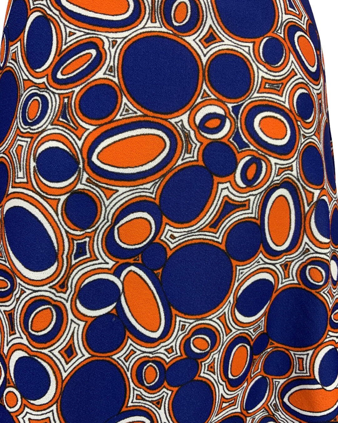 VINTAGE 60s 70s BLUE ORANGE WHITE BOLD PATTERNED MOD DRESS 10