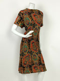 VTG 60s 70s BLACK RED GREEN BLUE PAISLEY FLORAL PSYCHEDELIC SHIFT DRESS 12 14