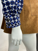 VINTAGE 70s 90s PUCCINI BLUE WHITE GEOMETRIC CRISS-CROSS CHECKED DAGGER SHIRT 10