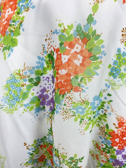 VINTAGE 60s 70s WHITE GREEN ORANGE FLORAL BOUQUET SHEER PRARIE MAXI DRESS 14 16