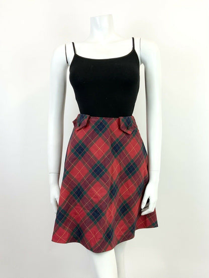 VINTAGE 60s 70s RED GREEN BLUE TARTAN CHECKED MOC CIRCLE SHORT SKIRT 8