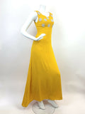 VTG 60s 70s SUNSHINE YELLOW SILVER FLOWER POWER EMPIRE LINE MOD MAXI DRESS 4 6