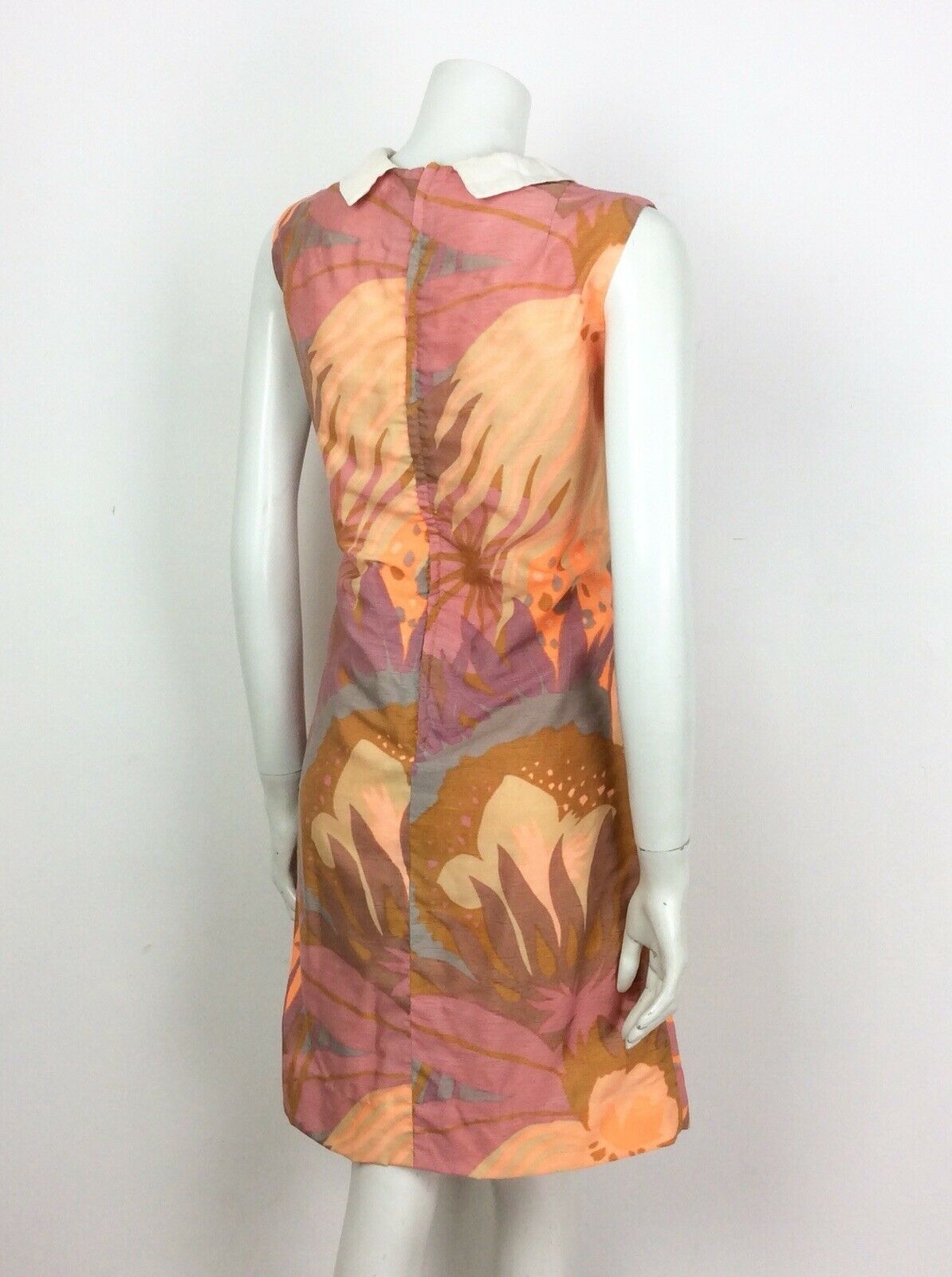 VINTAGE 60s 70s ABSTRACT FLORAL SHIFT DRESS ORANGE PURPLE PINK GOLD 12