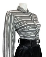 VINTAGE 60s 70s BLACK SILVER STRIPED MOD DAGGER COLLAR LUREX SHIRT 14 16