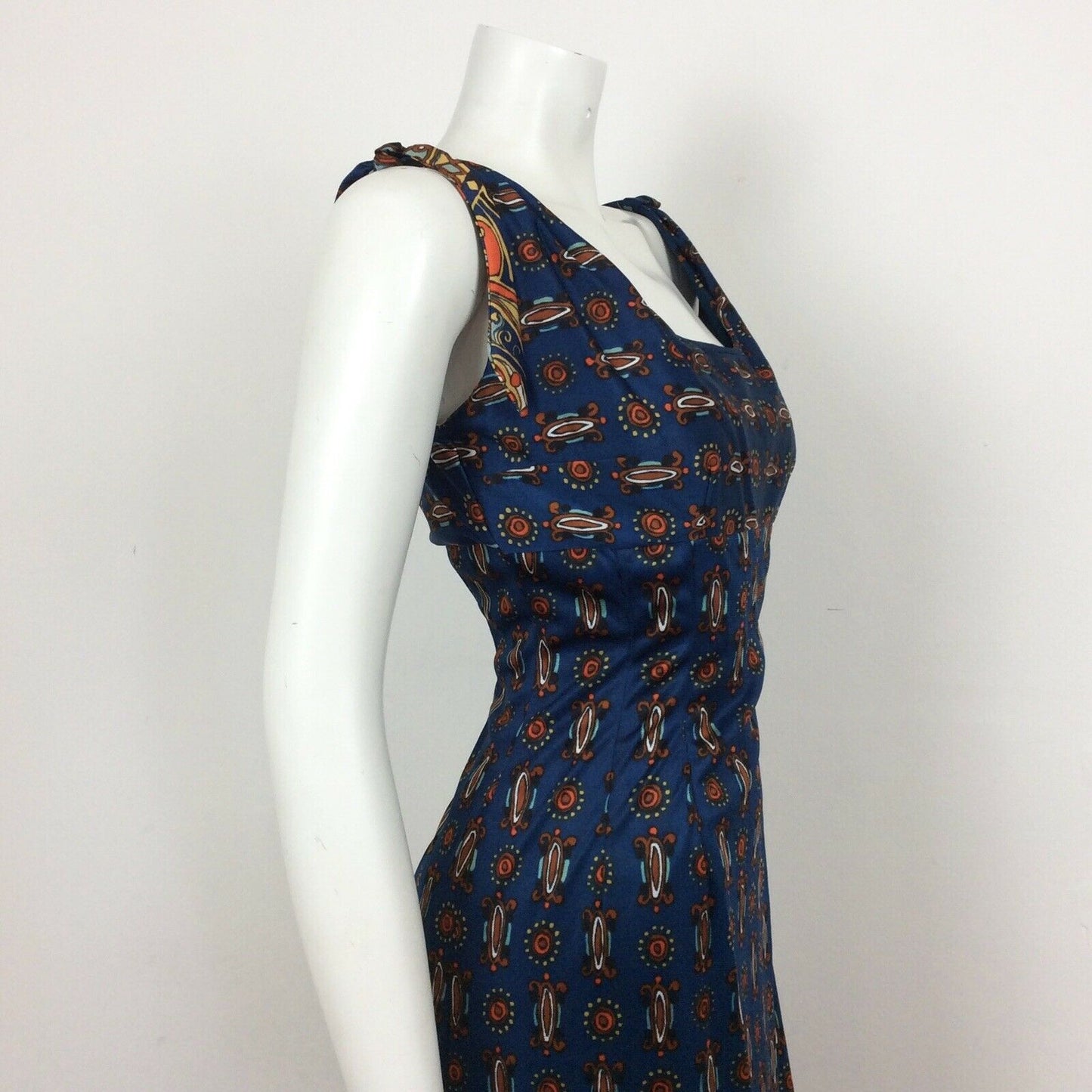 60S VINTAGE BLUE ORANGE PATTERN MAXI DRESS 10