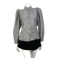 VINTAGE 60s 70s SILVER BLACK LUREX SPARKLE DISCO PARTY MANDARIN BLOUSE TOP 14 16