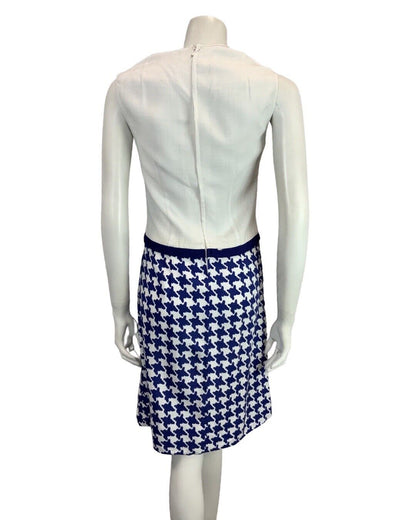 VINTAGE 60S BLUE WHITE MOD PATTERNED CHECKED HOUNDSTOOTH DRESS 8