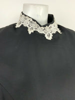 VINTAGE 60s 70s BLACK WHITE LACE COLLARED BLOUSE 12 14 16