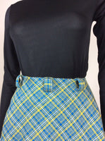 VTG 70s BLUE YELLOW WHITE CHECKED FULL SWING SKIRT SZ 8