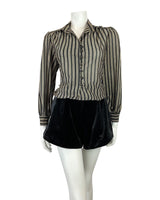 VINTAGE 60s 70s BLACK GOLD STRIPED DISCO MOD CROPPED LUREX BLOUSE SHIRT 14 16