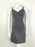 VTG 70s GREY SILVER GLITTER LUREX STRAPPY SWEETHEART ACANTHUS A-LINE DRESS 8