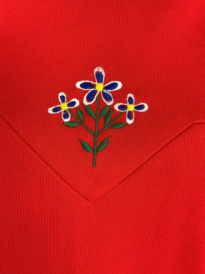 VTG 60s 70s APPLE RED BLUE WHITE FLORAL EMBROIDERY MOD PINAFORE SHIFT DRESS 12