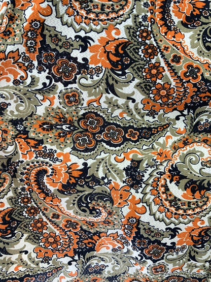 VTG 60s 70s BEIGE BLUE ORANGE PSYCHEDELIC FLORAL PAISLEY WRAP MAXI DRESS 10 12