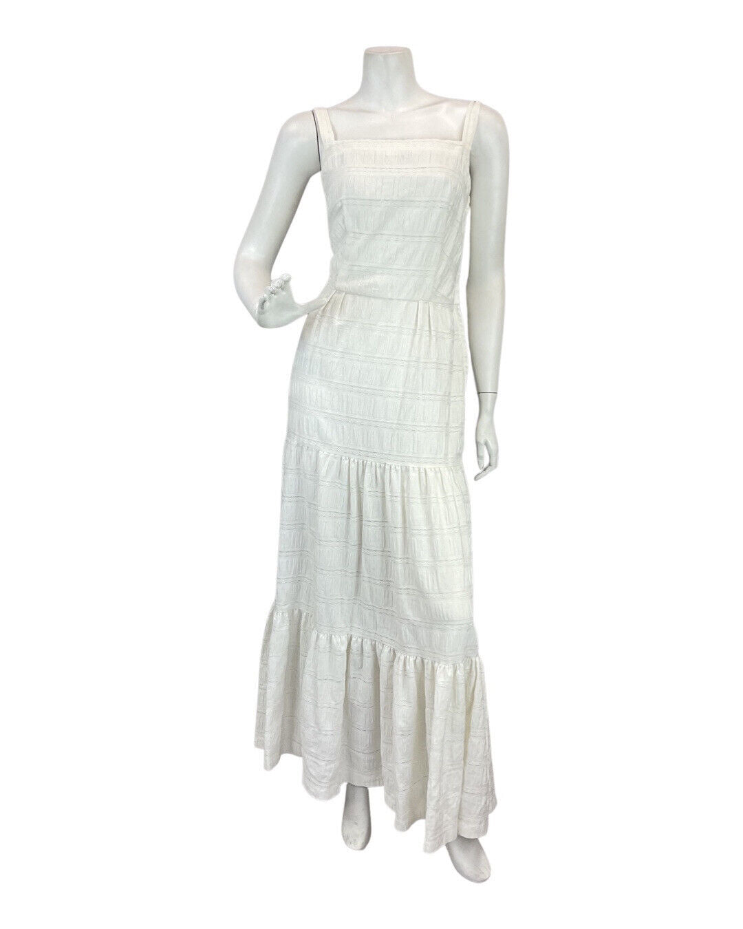 VINTAGE 60s 70s WHITE BOHO PRAIRIE FOLK SUMMER STRAPPY MAXI DRESS 6