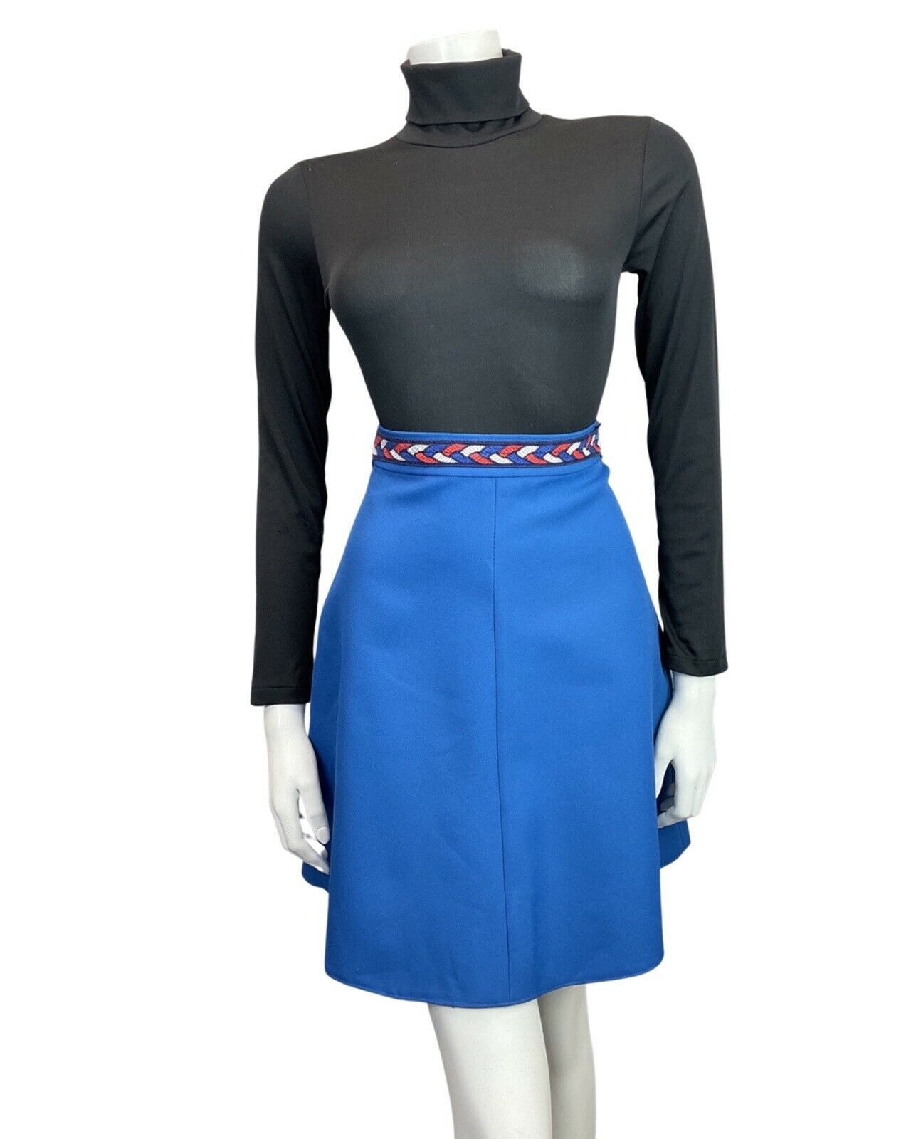 VINTAGE 60s 70s BLUE RED WHITE PLAITED MOD A-LINE SKIRT 4