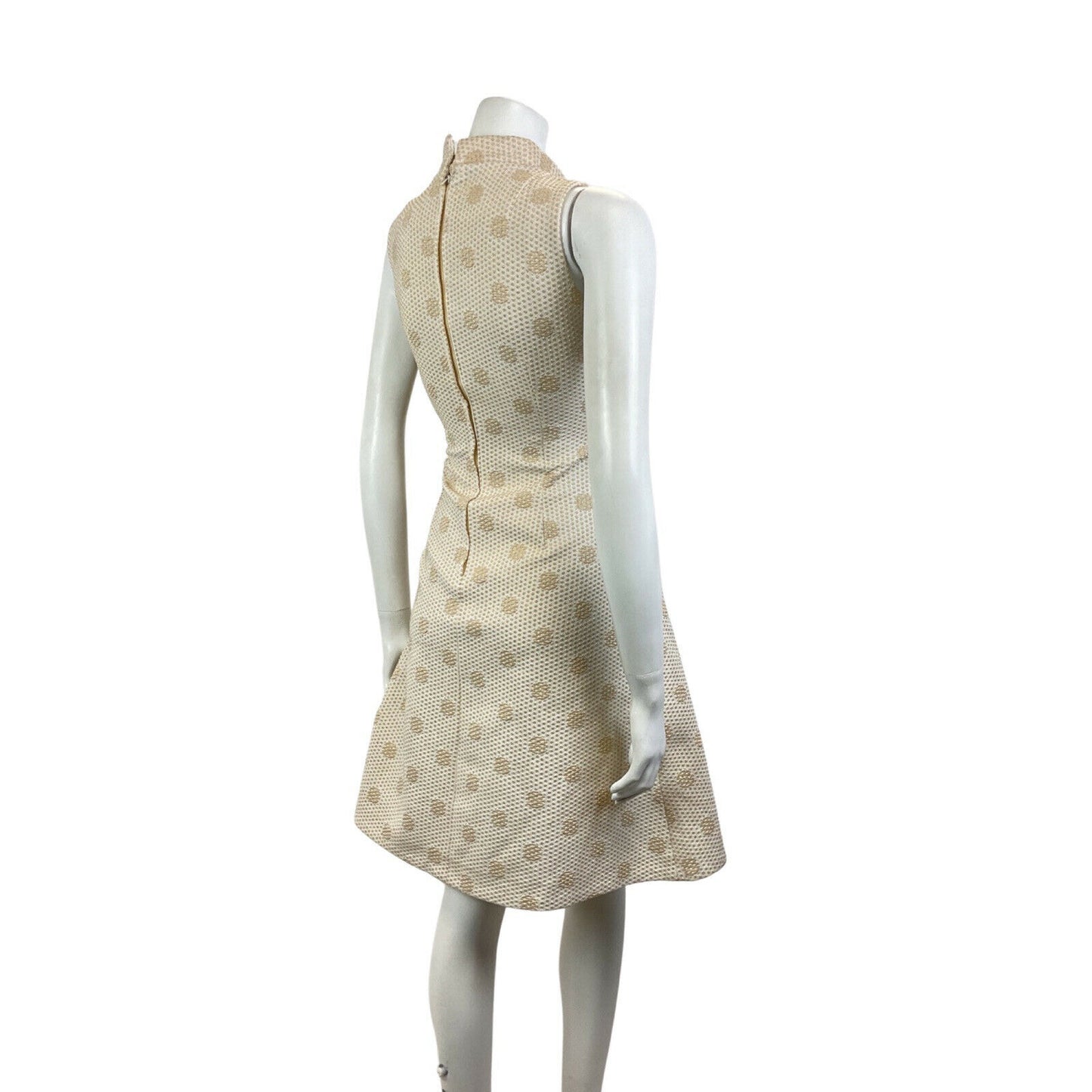 VINTAGE 60s 70s CREAM GOLD LUREX POLKA-DOT PARTY DISCO STUDIO 54 MOD DRESS 10 12