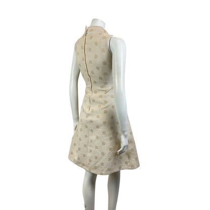 VINTAGE 60s 70s CREAM GOLD LUREX POLKA-DOT PARTY DISCO STUDIO 54 MOD DRESS 10 12