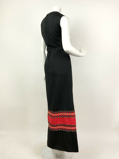 VINTAGE 60s 70s BLACK RED GOLD GLITTER BOHO MAXI DRESS 14 16