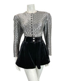 VINTAGE 70s 80s METALLIC SILVER CHECKERBOARD STUDIO 54 PARTY FITTED LUREX TOP 14