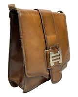 VINTAGE 70s TOFFEE BROWN SILVER LEATHER MOD BOHO CROSS-BODY MESSENGER BAG