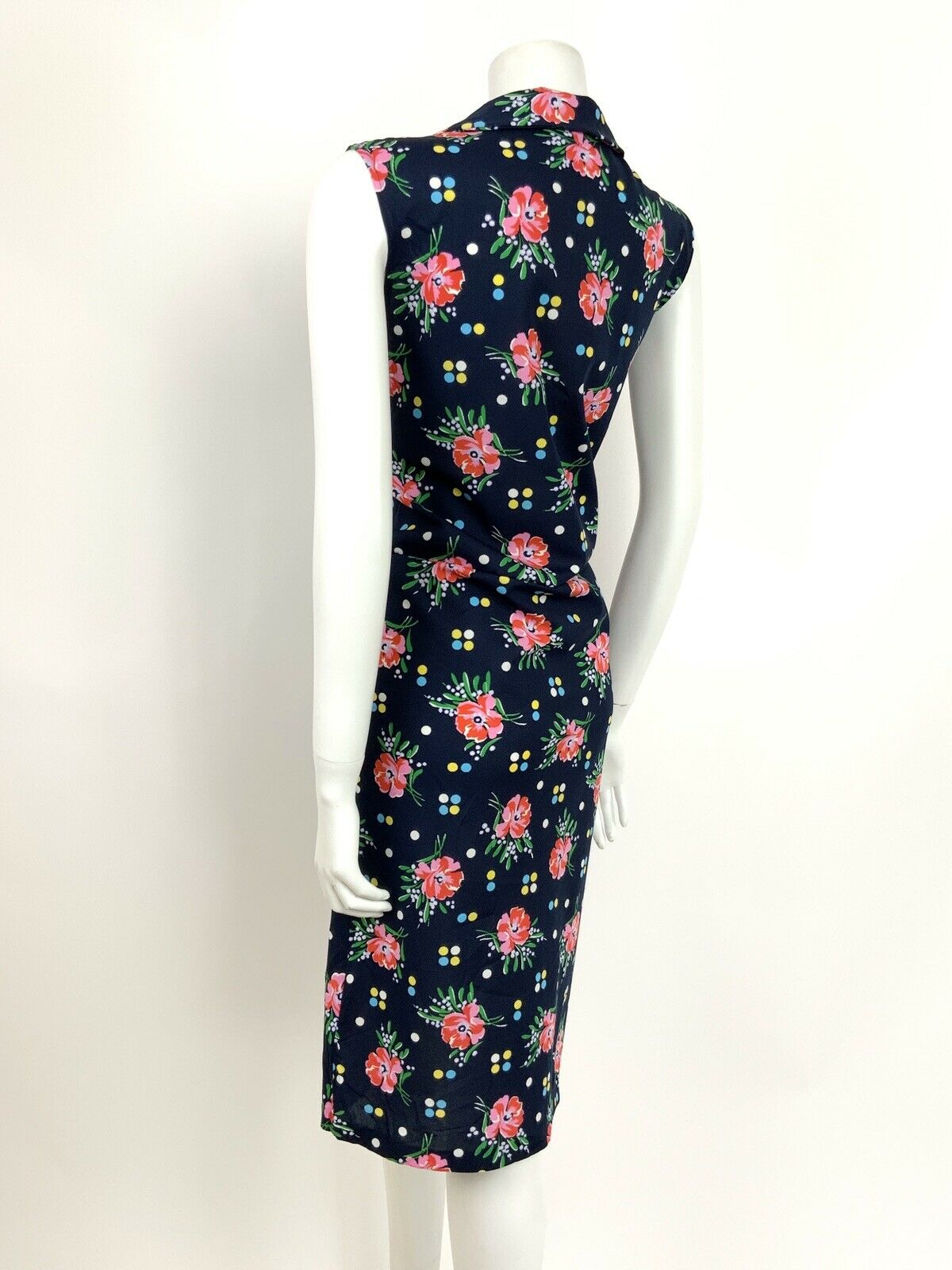 VTG 60s 70s FLORAL POLKA DOT BLUE PINK YELLOW GREEN SHIRT SHIFT DRESS 12