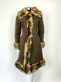 VTG 60s 70s DARK BROWN SUEDE LEATHER SHEARLING BOHO MOD PRINCESS COAT 10 12