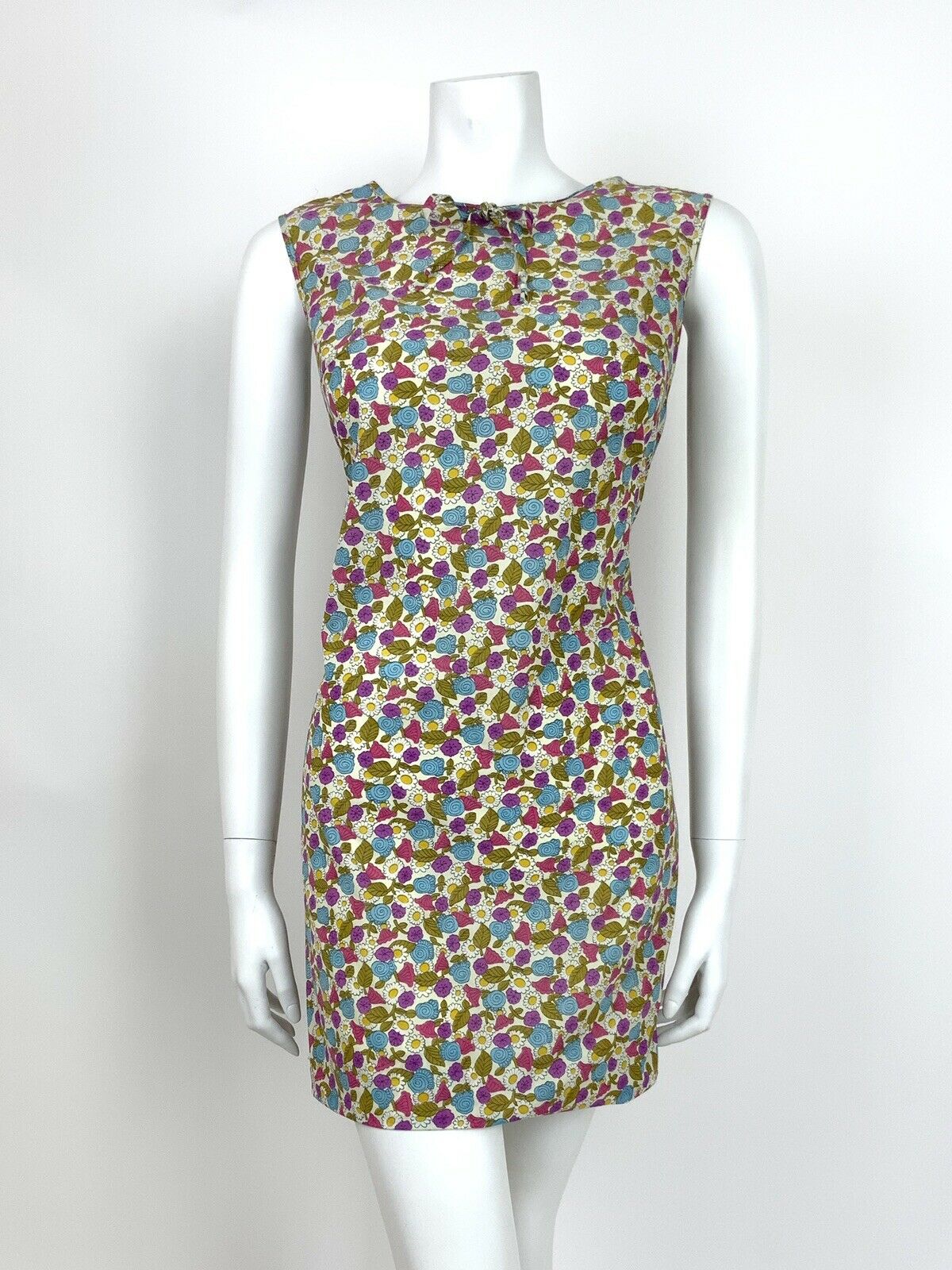 VTG 60s 70s FLORAL DAISY DITSY WHITE BLUE PURPLE PINK SUMMER DAISY DRESS 8 10