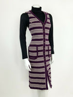 VTG 60s 70s MOD PURPLE WHITE STRIPED SLEEVELESS WOOL VEST DRESS WAISTCOAT 8 10