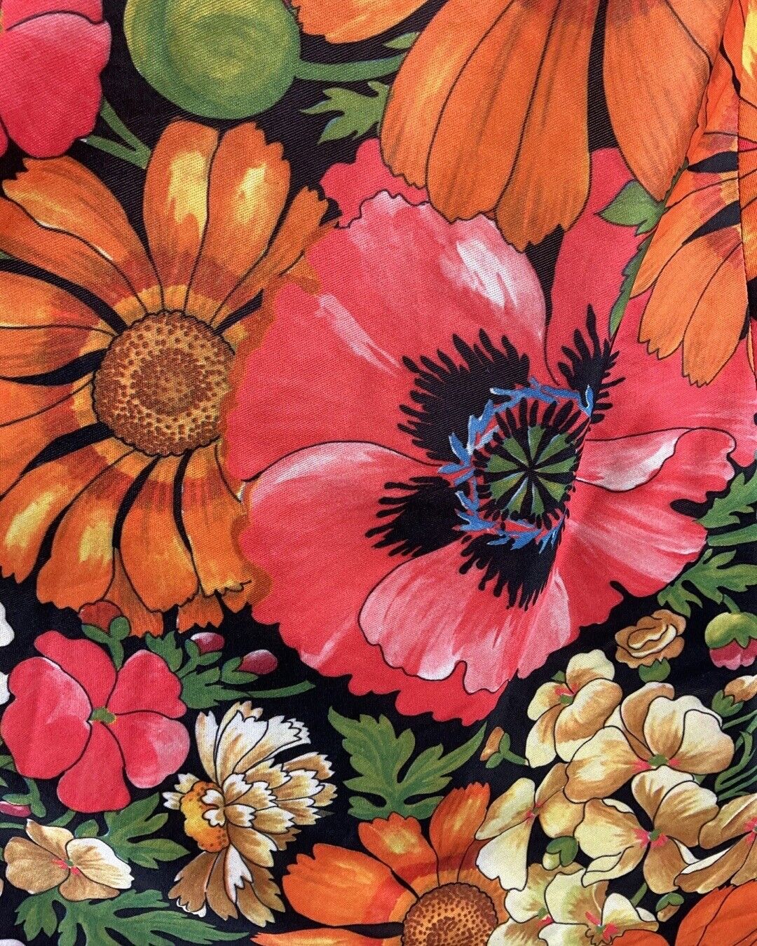 VINTAGE 60s 70s ORANGE PINK GREEN PSYCHEDELIC FLORAL POPPY SWING SKIRT 10