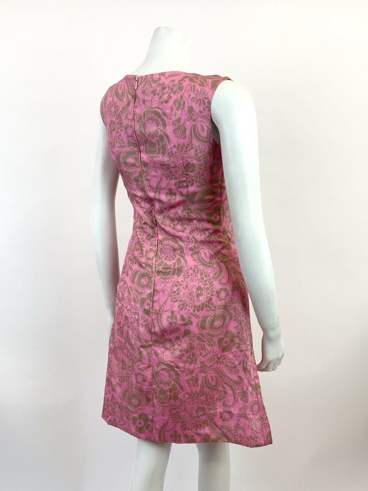 VINTAGE 60s 70s NEON PINK GREY FLORAL BAROQUE PSYCHEDELIC MOD MINI DRESS 8