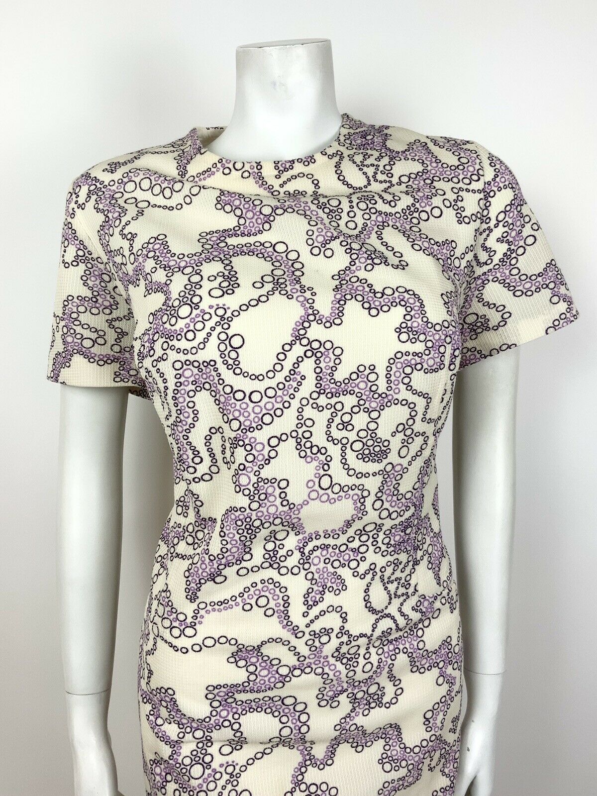 VINTAGE 60s 70s WHITE PURPLE BUBBLE SWIRL PSYCHEDELIC SHIFT DRESS 12 14