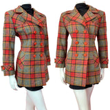 VINTAGE 60s 70s RED YELLOW BLACK CHECKED PLAIN MOD DOUBLE-BREASTED COAT 12 14