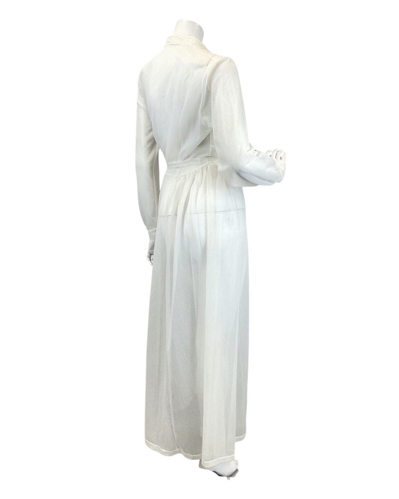 VINTAGE 60s 70s CREAM WHITE EMBROIDERED SHIRT PRAIRIE SHEER MAXI DRESS 10 12