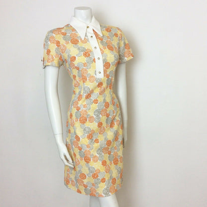 VTG 70S ORANGE YELLOW WHITE GREY SWIRL JAPANESE SHIRT DRESS 10 12