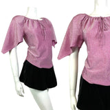 VINTAGE 60s 70s PINK SILVER LUREX HANDKERCHIEF SLEEVE DISCO PARTY TOP 10 12